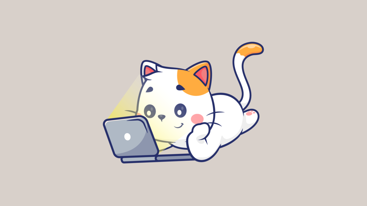 cute cat watching laptop cartoon