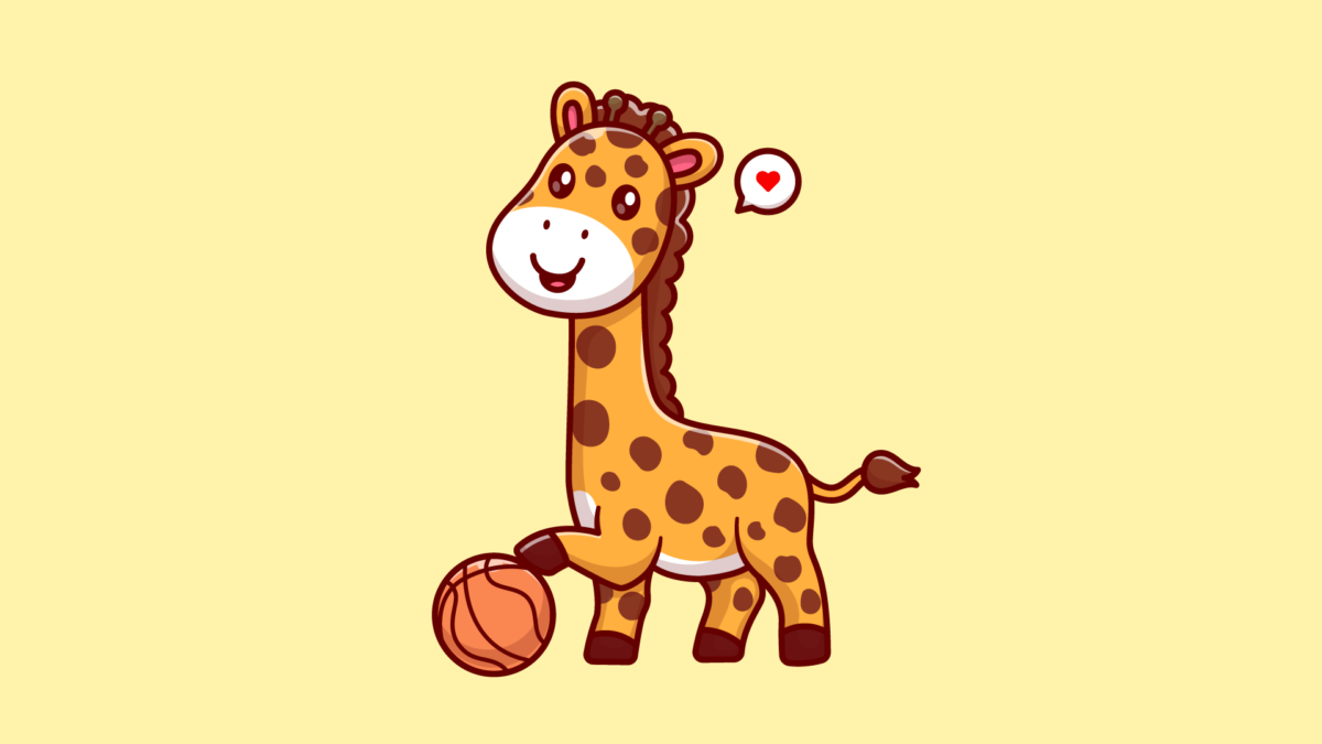 cute giraffe playing basket ball cartoon