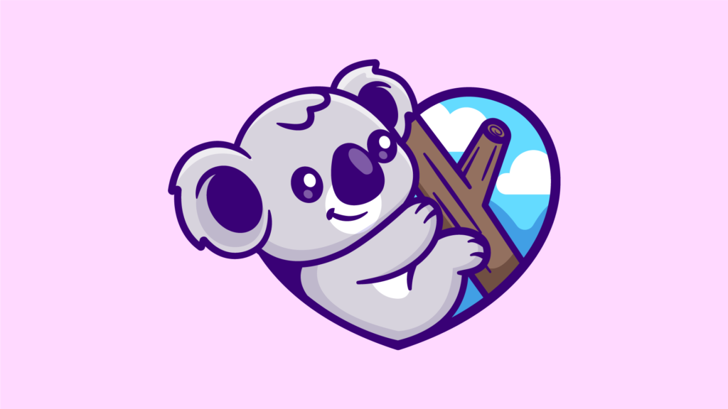 cute koala hanging tree love heart cartoon