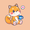 cute shiba inu dog drinking coffee cartoon