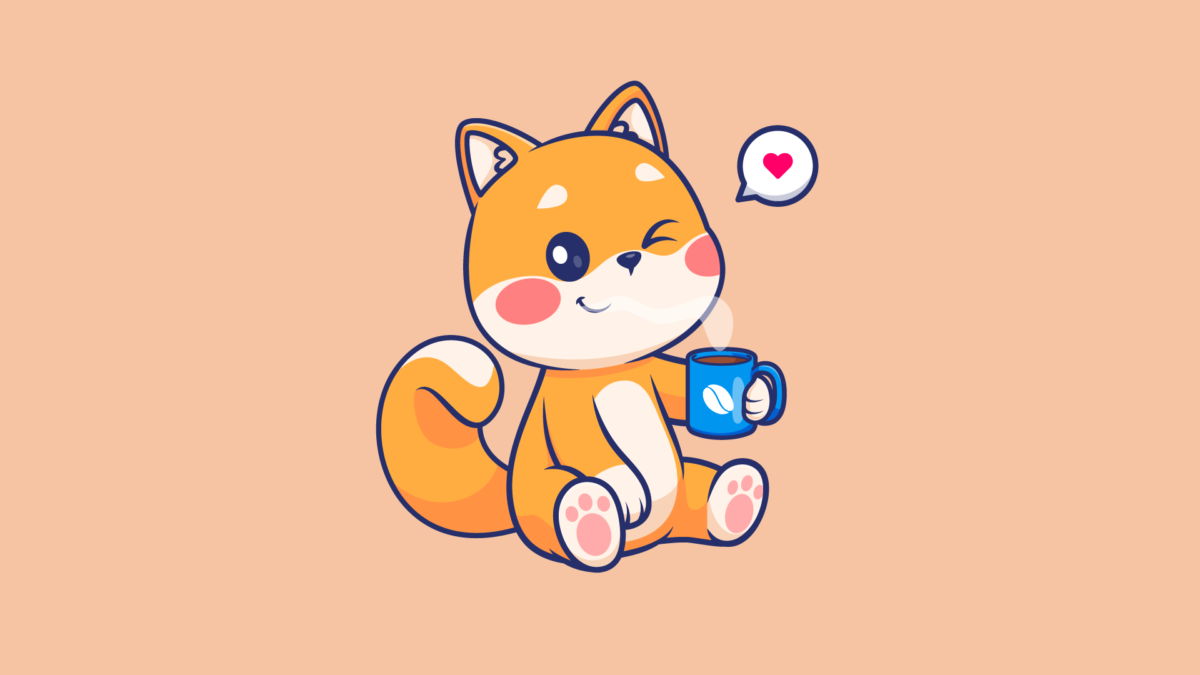 cute shiba inu dog drinking coffee cartoon